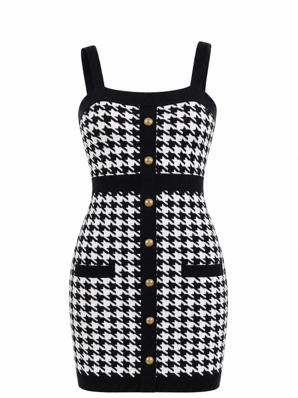 Coco And Shay Black White Houndstooth Knit Button Front Dress Large